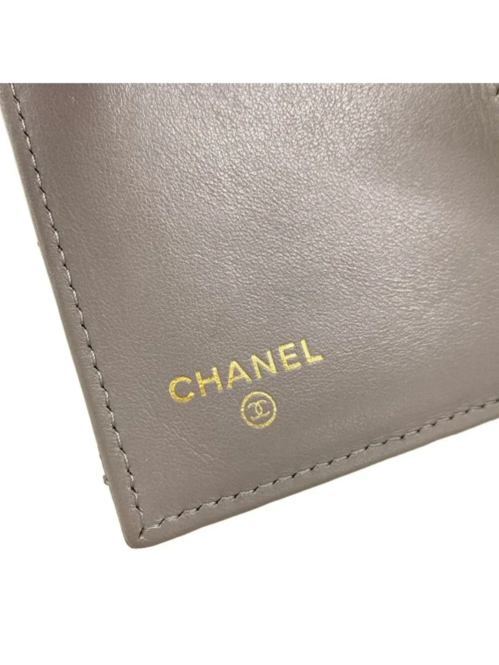 Chanel Trifold Wallet Quilted Gray Gold